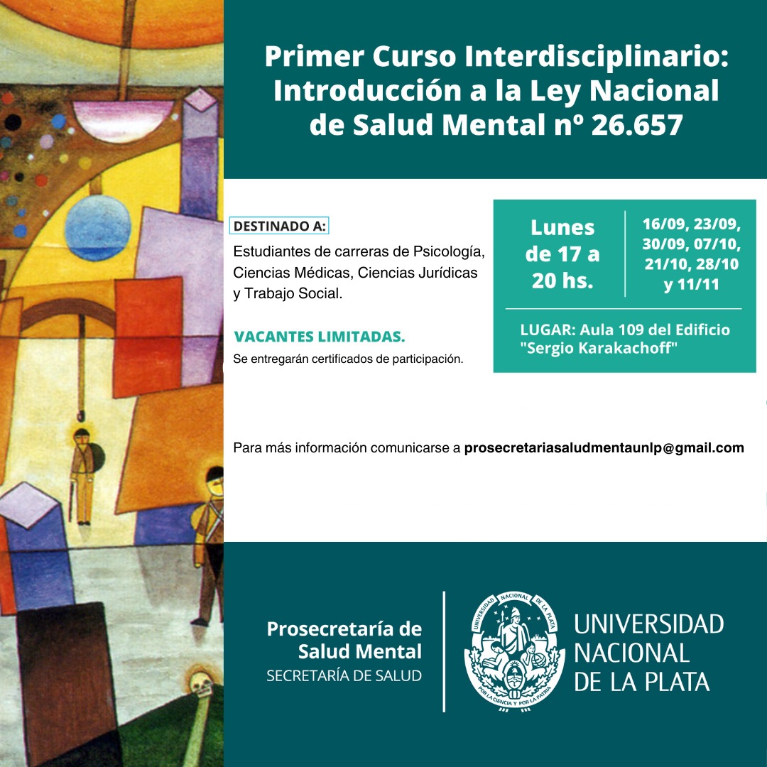 Flyer de difusión curso horas optativas salud mental UNLP